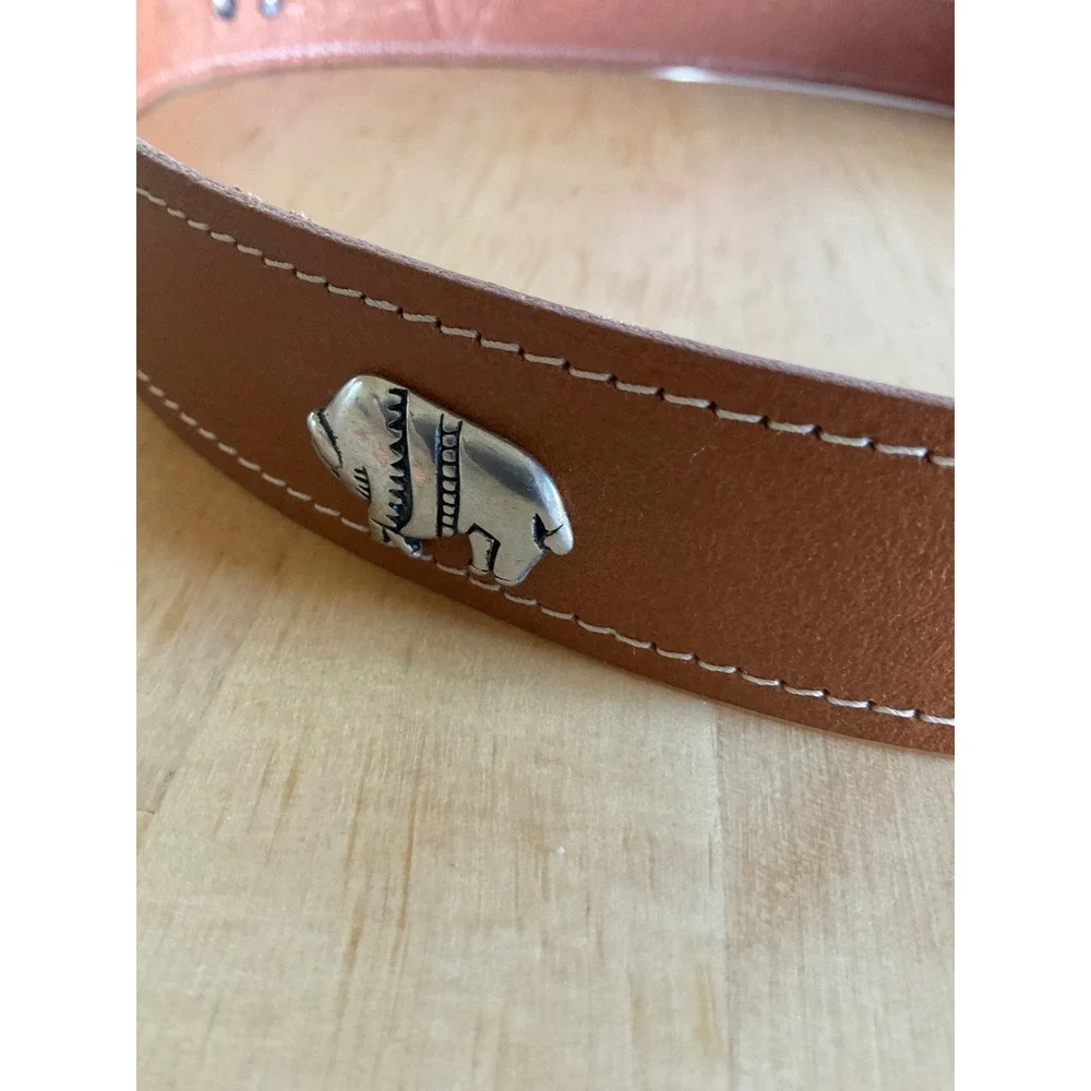 Tan Leather Southwestern Concho Belt Silver Tone Buffalo Thunderbird Sun Size 34